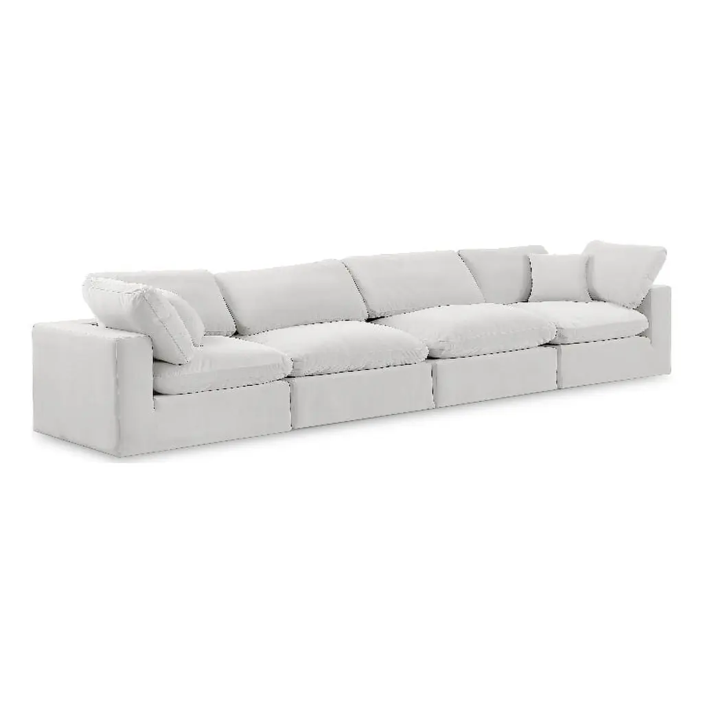 Meridian Furniture Comfy Cream Velvet 4-Piece Modular Sofa Living Room