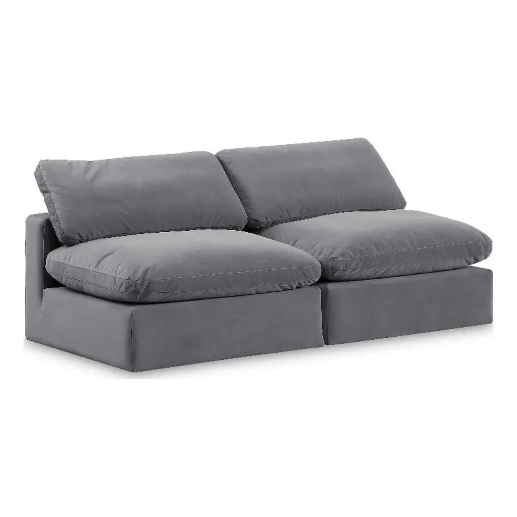 Meridian Furniture Comfy Grey Velvet 2-Piece Modular Sofa - Modern Living Room Sectional