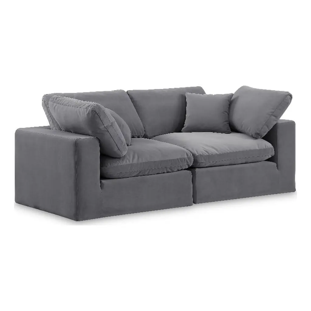 Meridian Furniture Comfy Grey Velvet 2-Piece Modular Sofa Living Room