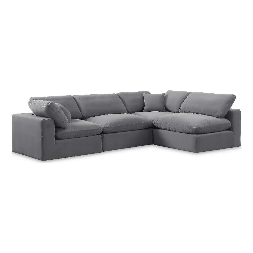 Meridian Furniture Comfy Grey Velvet 4-Piece Modular Sectional Sofa