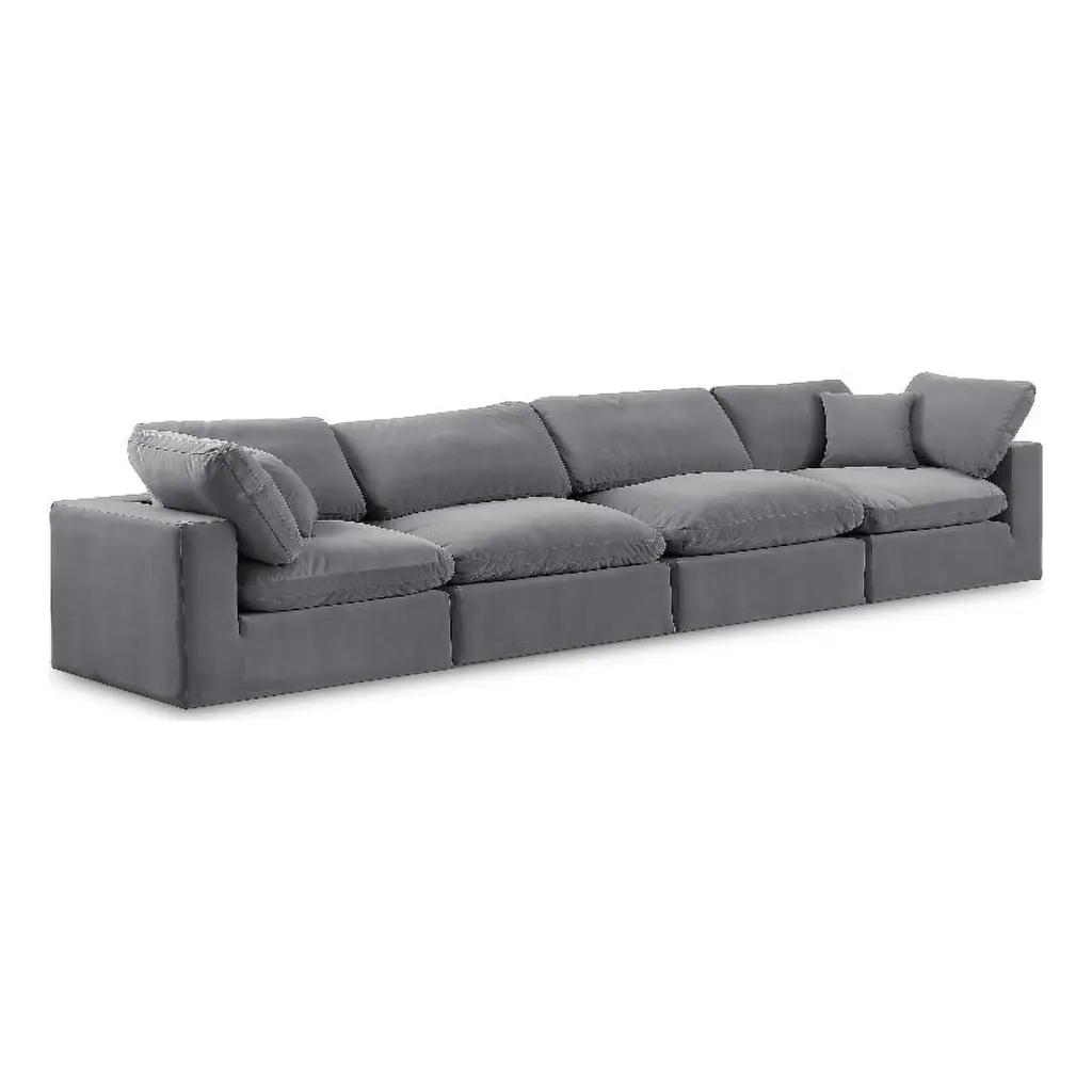 Meridian Furniture Comfy Grey Velvet 4-Piece Modular Sofa Living Room