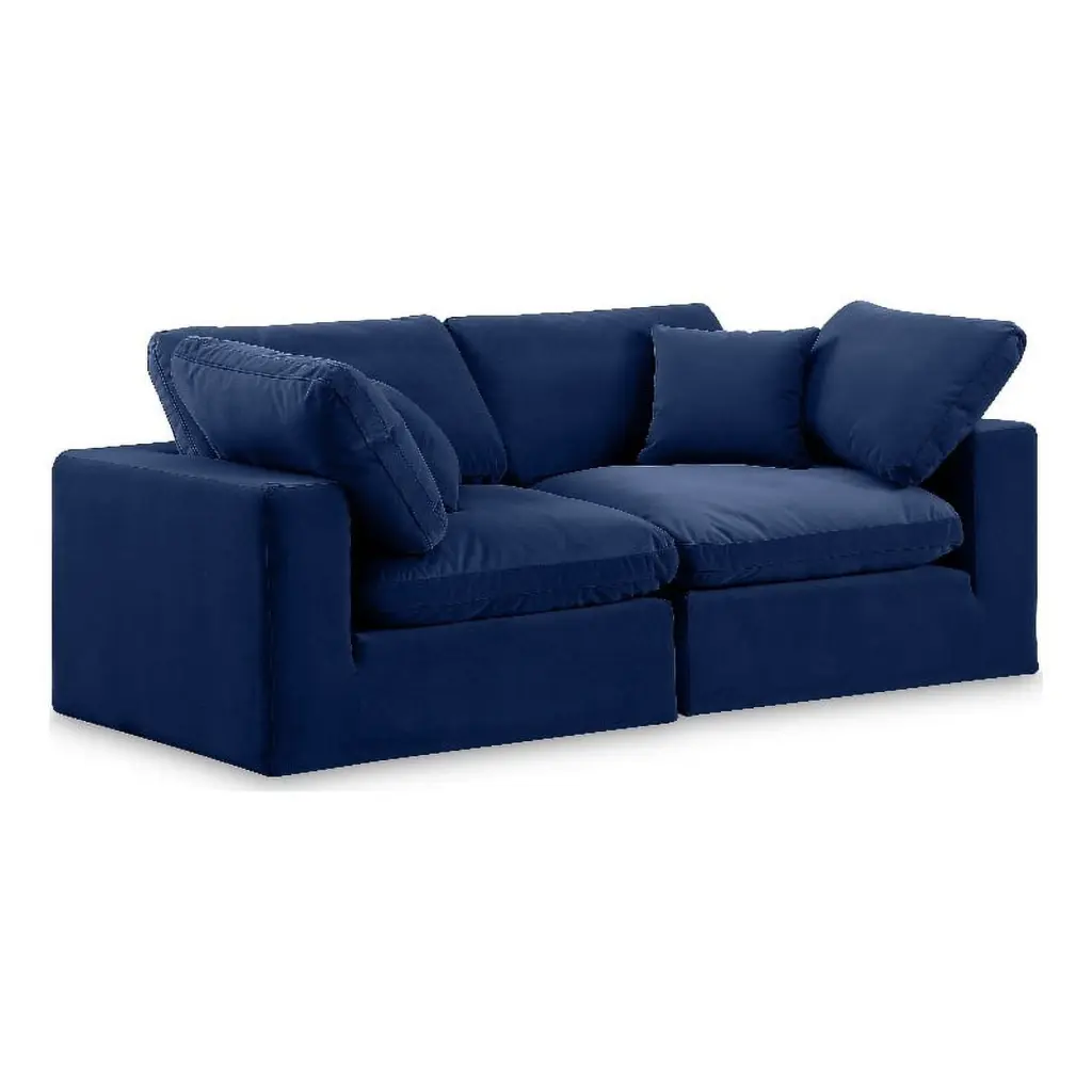 Meridian Furniture Comfy Navy Velvet 2-Piece Modular Sofa Living Room