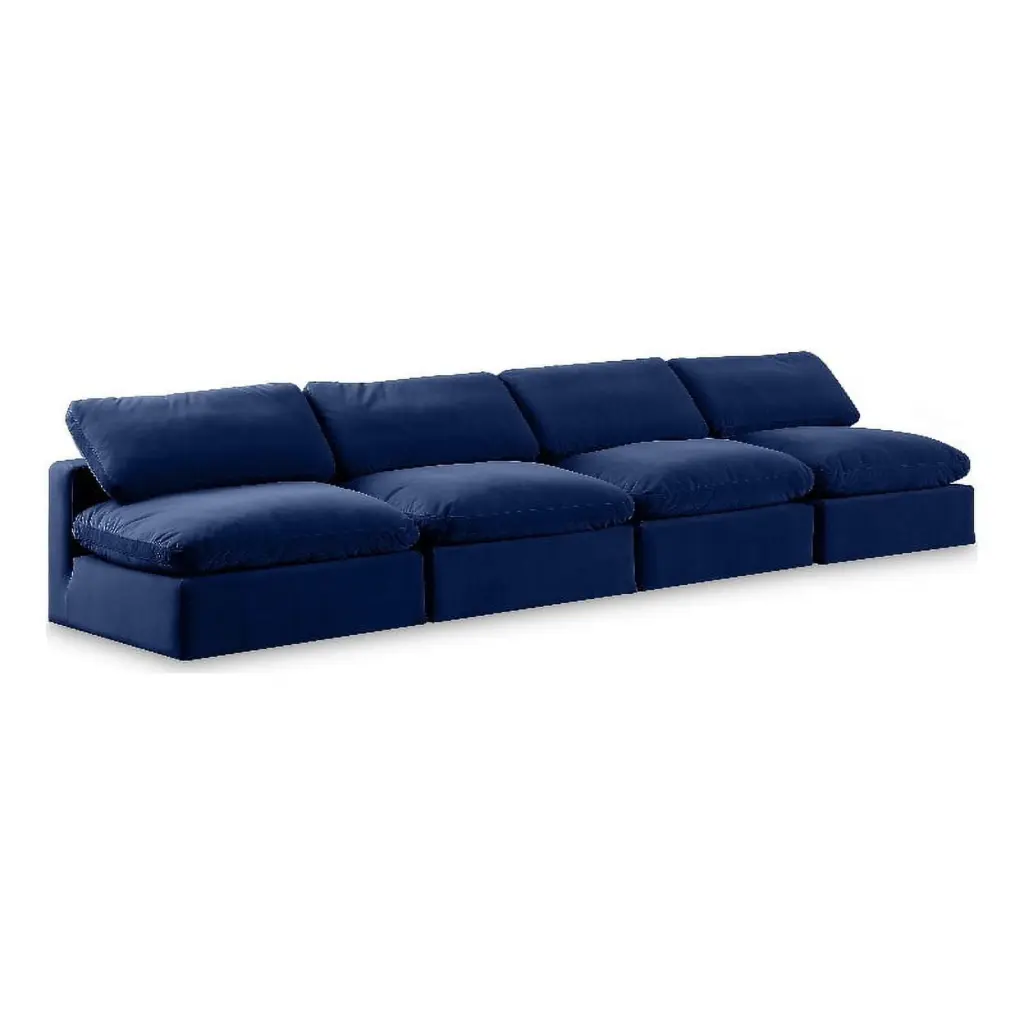 Meridian Furniture Comfy Navy Velvet 4-Piece Modular Sofa Living Room