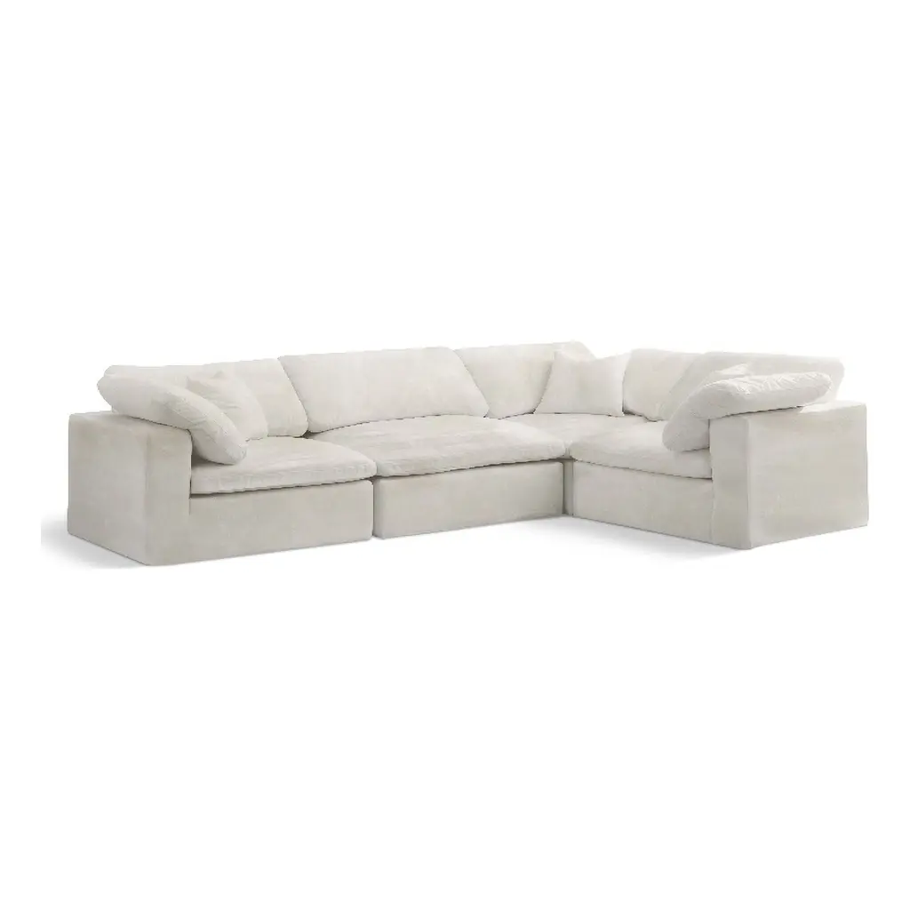 Meridian Furniture Cozy Contemporary Velvet Modular Sectional Sofa Cream