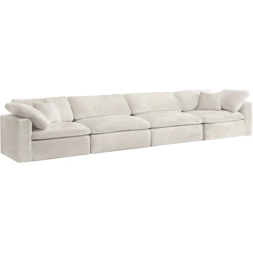 Meridian Furniture Cozy Cream Velvet Modular 4-Piece Sofa Living Room