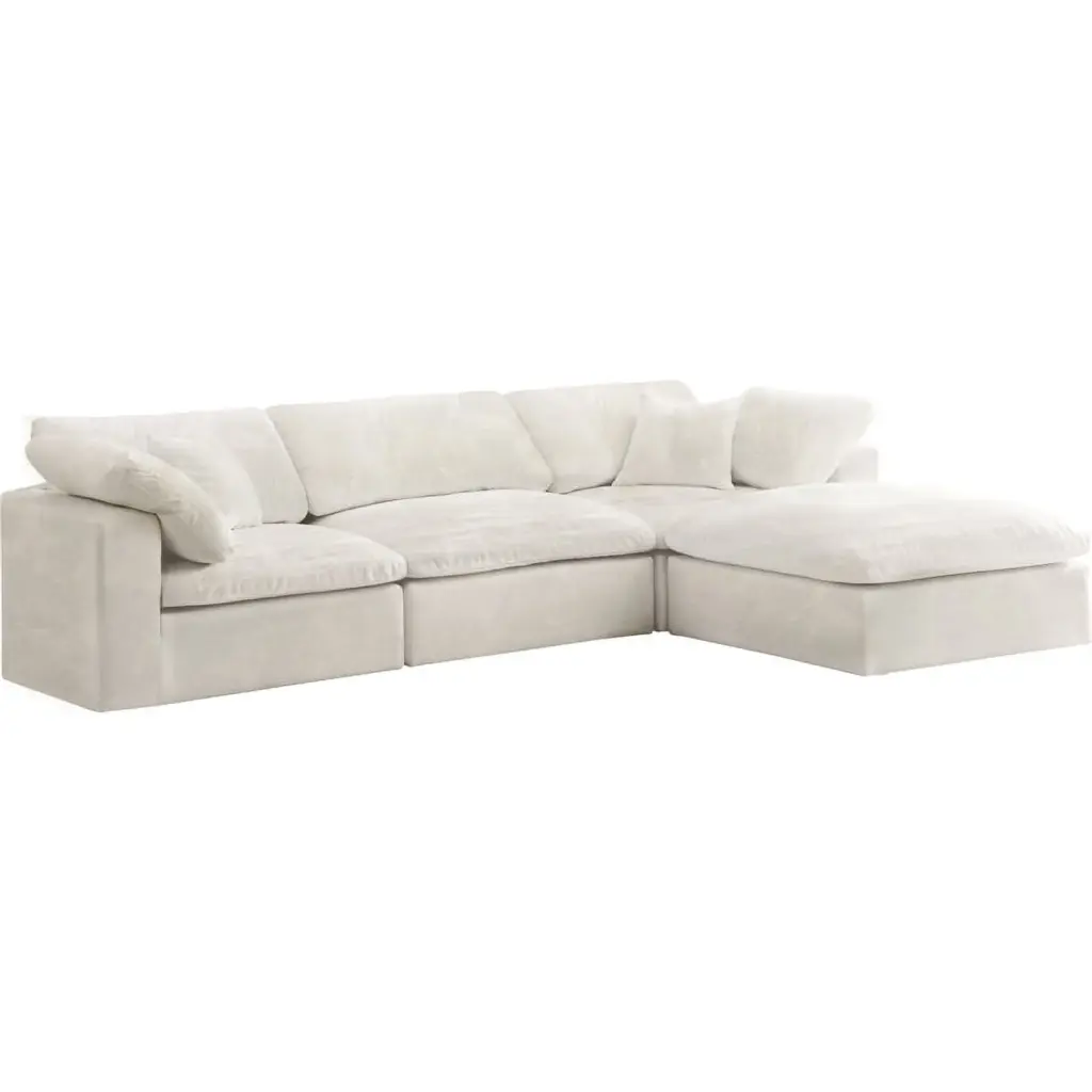 Meridian Furniture Cozy Cream Velvet Modular Sectional - Plush Living Room Sofa