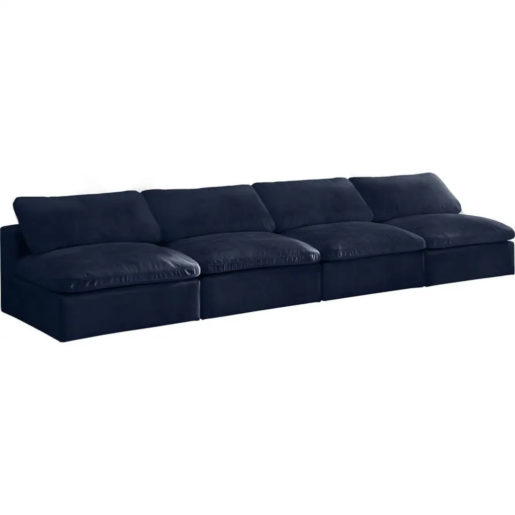 Meridian Furniture Cozy Navy Velvet Modular 4 Piece Armless Sofa Set