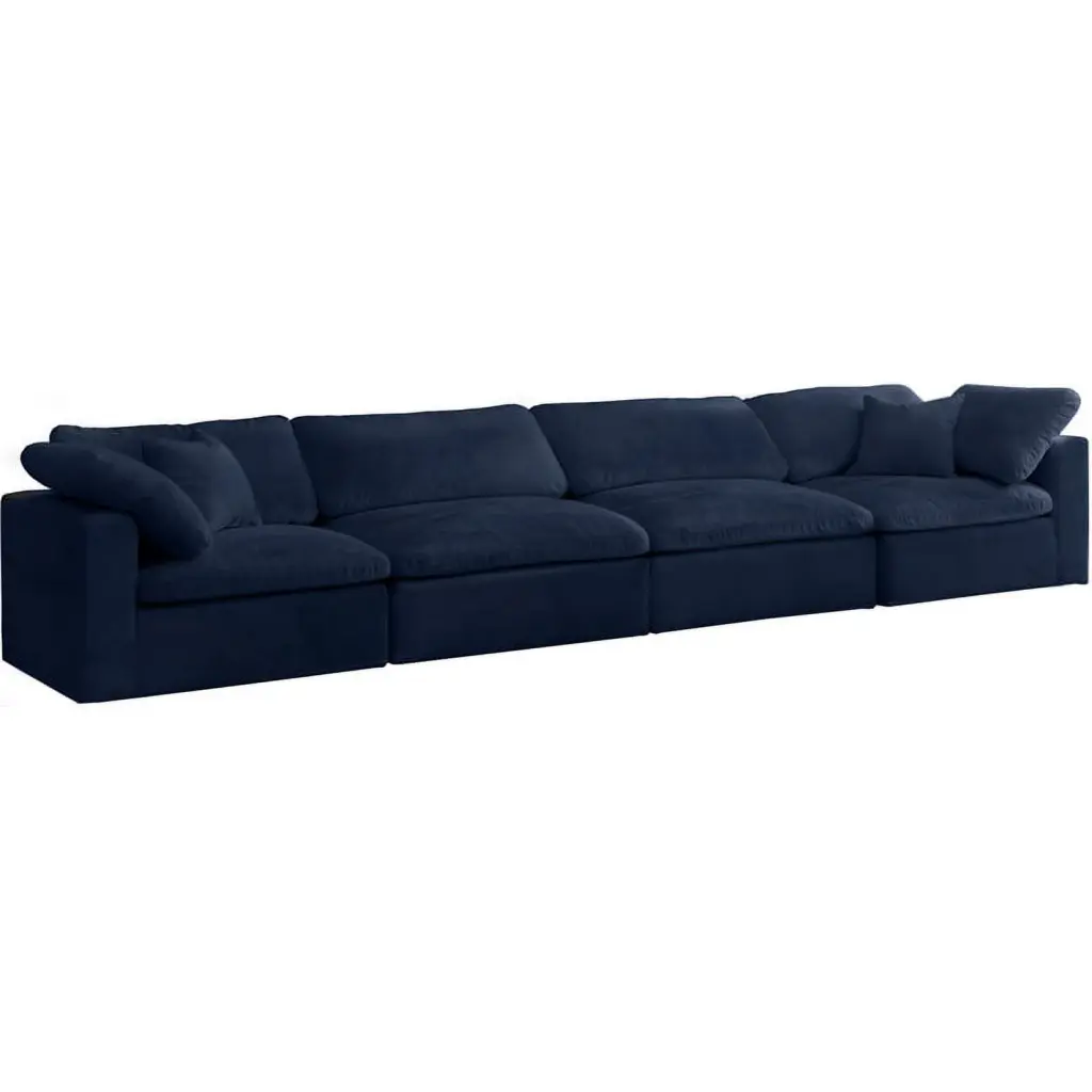 Meridian Furniture Cozy Navy Velvet Modular 4 Piece Sofa Set Living Room
