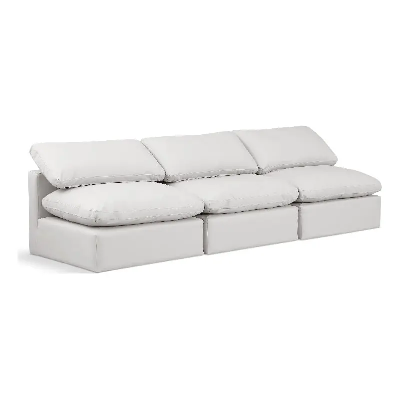 Meridian Furniture Indulge 105 Inch Contemporary Vegan Leather Modular Sofa Cream Living Room