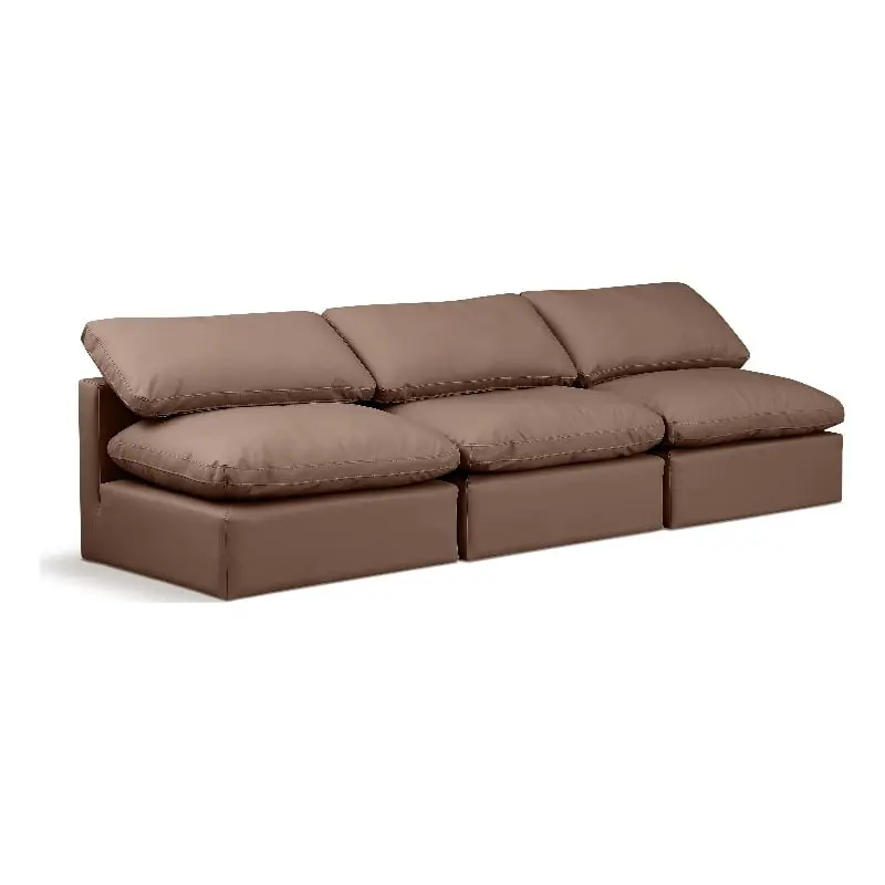 Meridian Furniture Indulge 105 Inch Vegan Leather Modular Sofa Brown Living Room