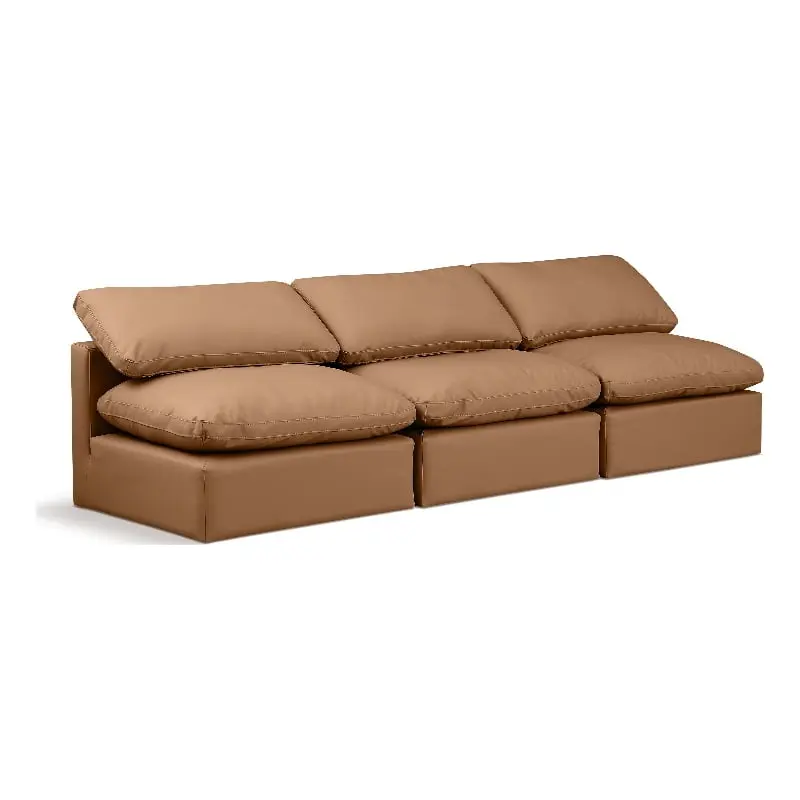 Meridian Furniture Indulge 105 Inch Vegan Leather Modular Sofa Cognac Orange Living Room