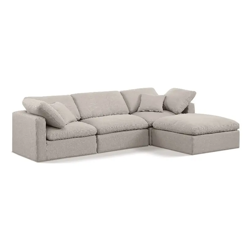 Meridian Furniture Indulge 105 Linen Fabric L-Shaped Modular Sectional Beige