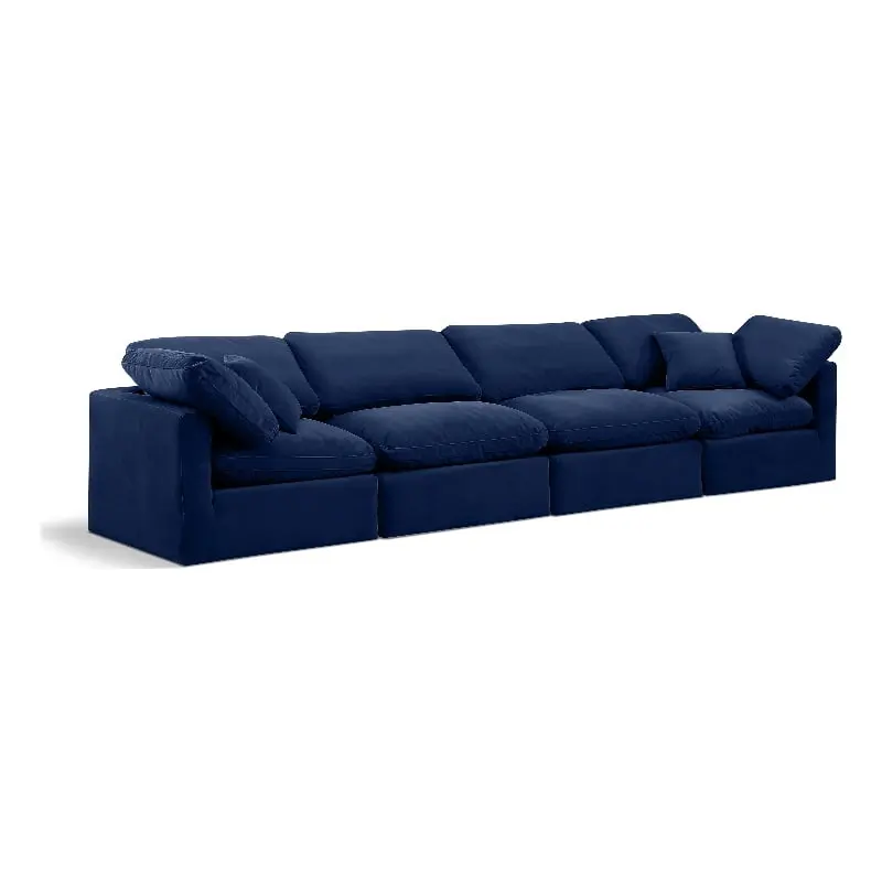 Meridian Furniture Indulge 129 Contemporary Velvet Modular Sofa Navy