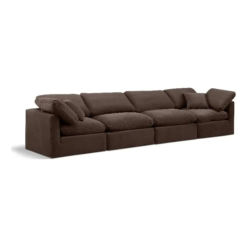 Meridian Furniture Indulge 129 Contemporary Velvet Modular Sofa Brown