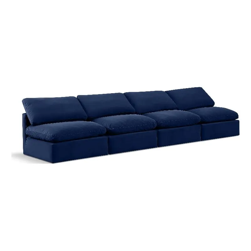Meridian Furniture Indulge 140 Contemporary Velvet Modular Sofa Navy