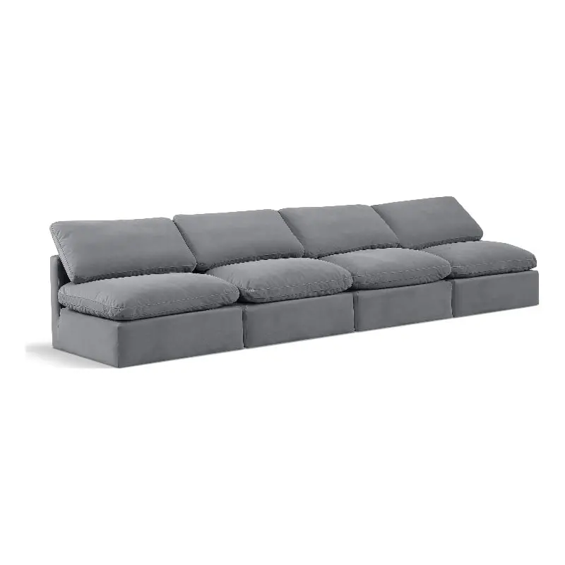 Meridian Furniture Indulge 140 Contemporary Velvet Modular Sofa Gray