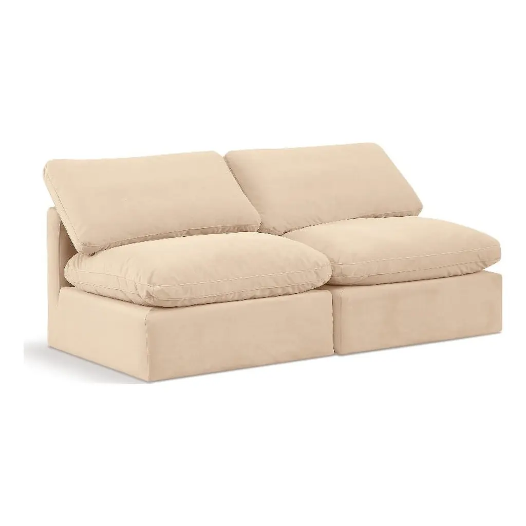 Meridian Furniture Indulge 70 Contemporary Velvet Modular Sofa Beige Luxe Living Room