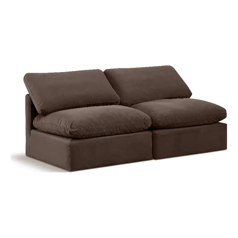 Meridian Furniture Indulge 70 Contemporary Velvet Modular Sofa Brown Cozy Living Room