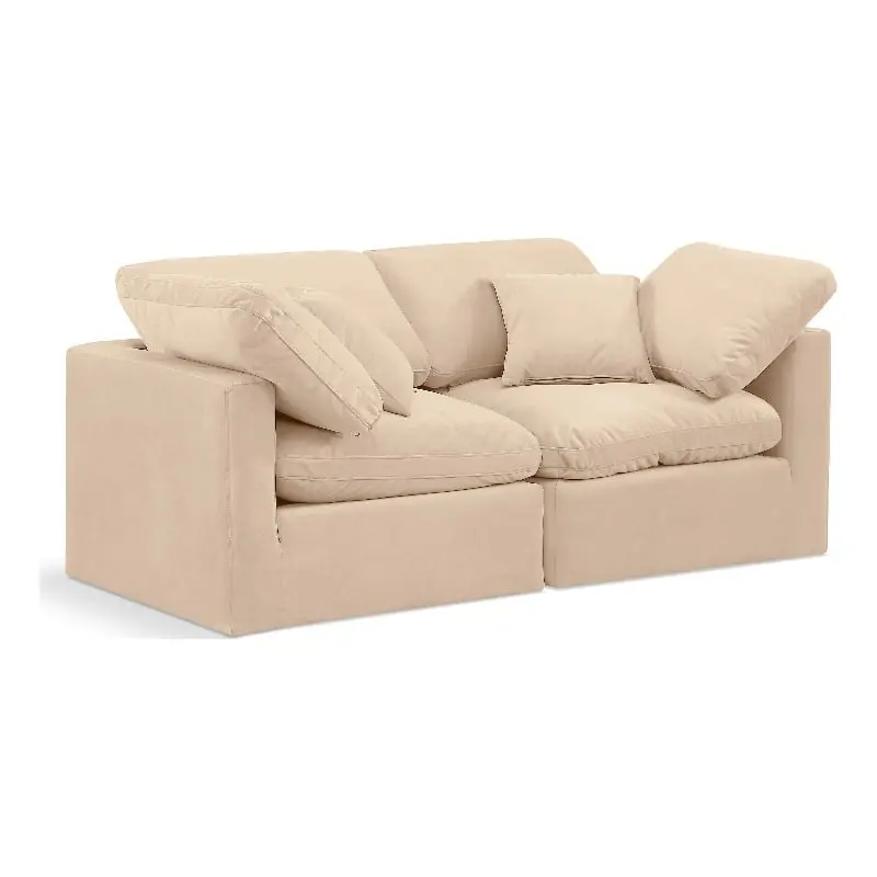 Meridian Furniture Indulge 70 Contemporary Velvet Modular Sofa Beige Luxury Living Room