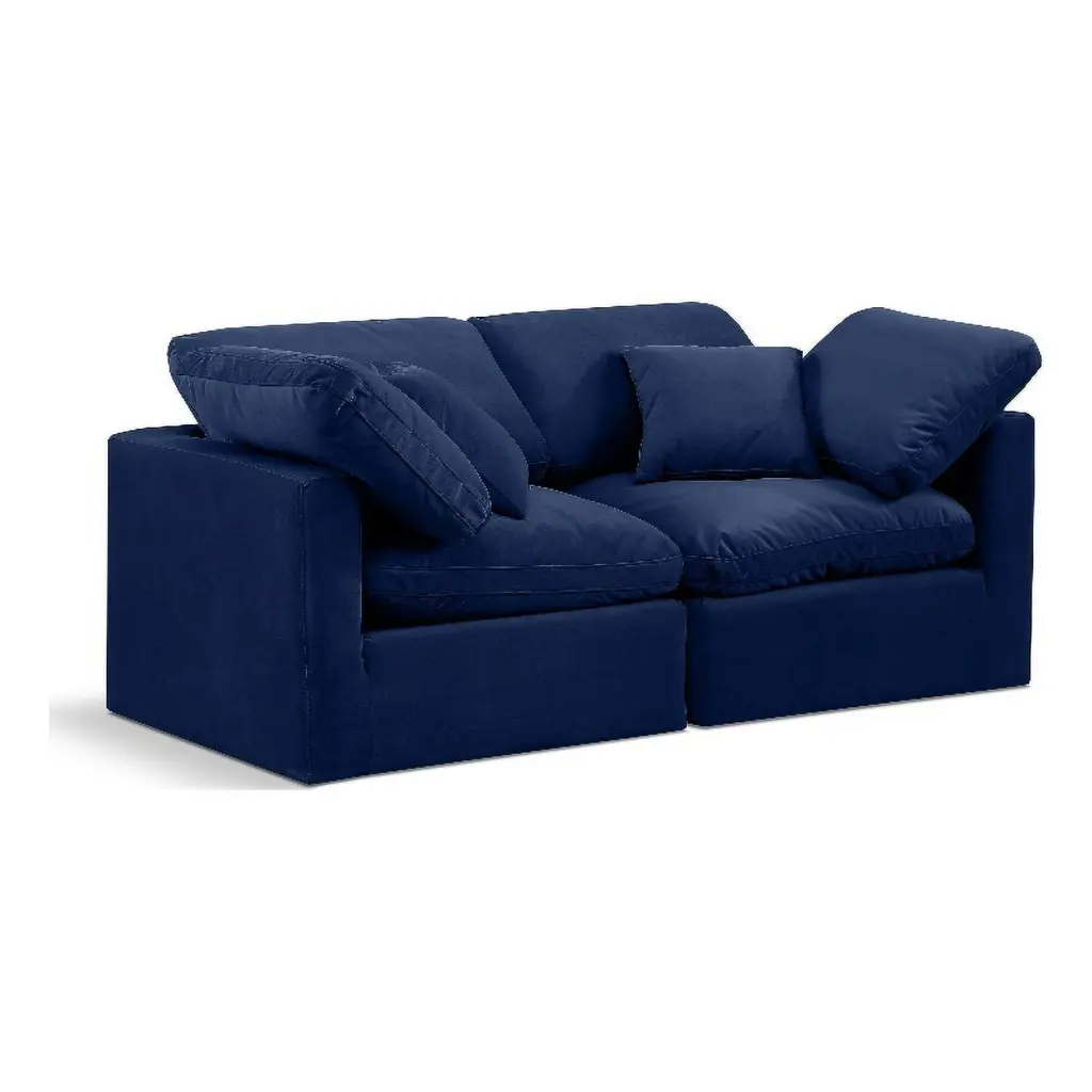 Meridian Furniture Indulge 70 Contemporary Velvet Modular Sofa Navy Blue Luxury Sectional