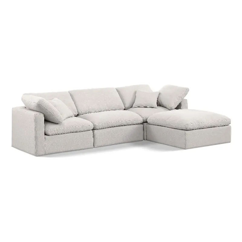 Meridian Furniture Indulge 94 Linen Fabric L-Shaped Modular Sectional Sofa Cream
