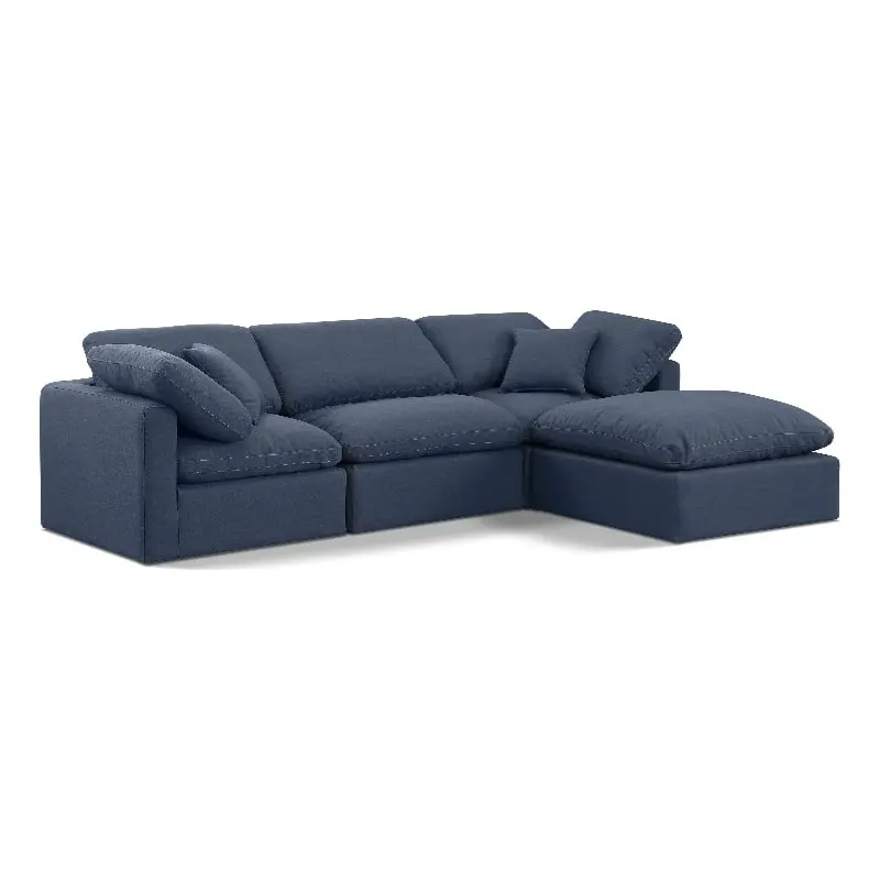 Meridian Furniture Indulge 94 Linen Fabric L-Shaped Modular Sectional Sofa Navy