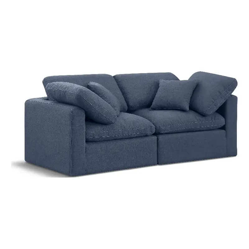Meridian Furniture Indulge 70 Linen Fabric Modular Sofa Navy Blue Contemporary Sectional