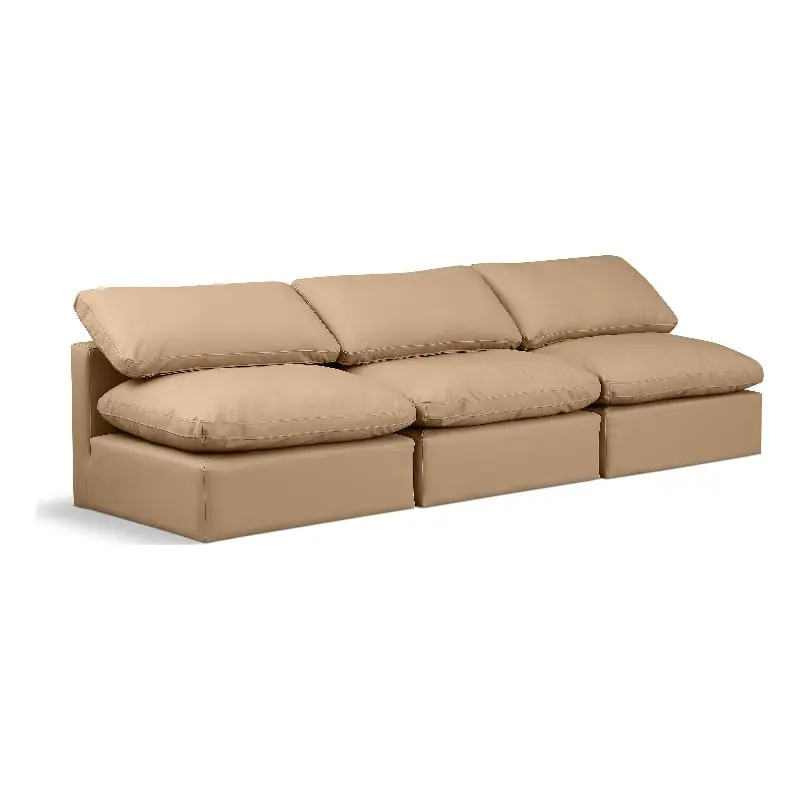 Meridian Furniture Indulge Tan Vegan Leather Modular Sofa Living Room
