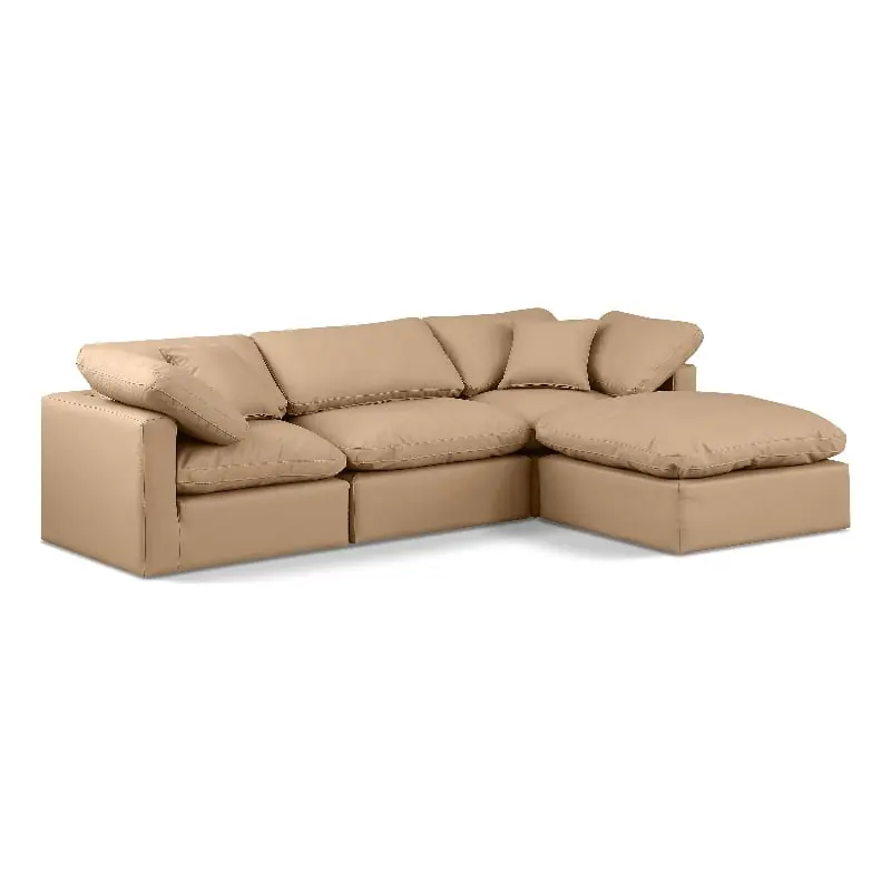 Meridian Furniture Indulge 94 Vegan Leather L-Shaped Modular Sectional Sofa Tan
