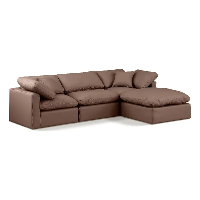 Meridian Furniture Indulge 94 Vegan Leather L-Shaped Modular Sectional Sofa Brown
