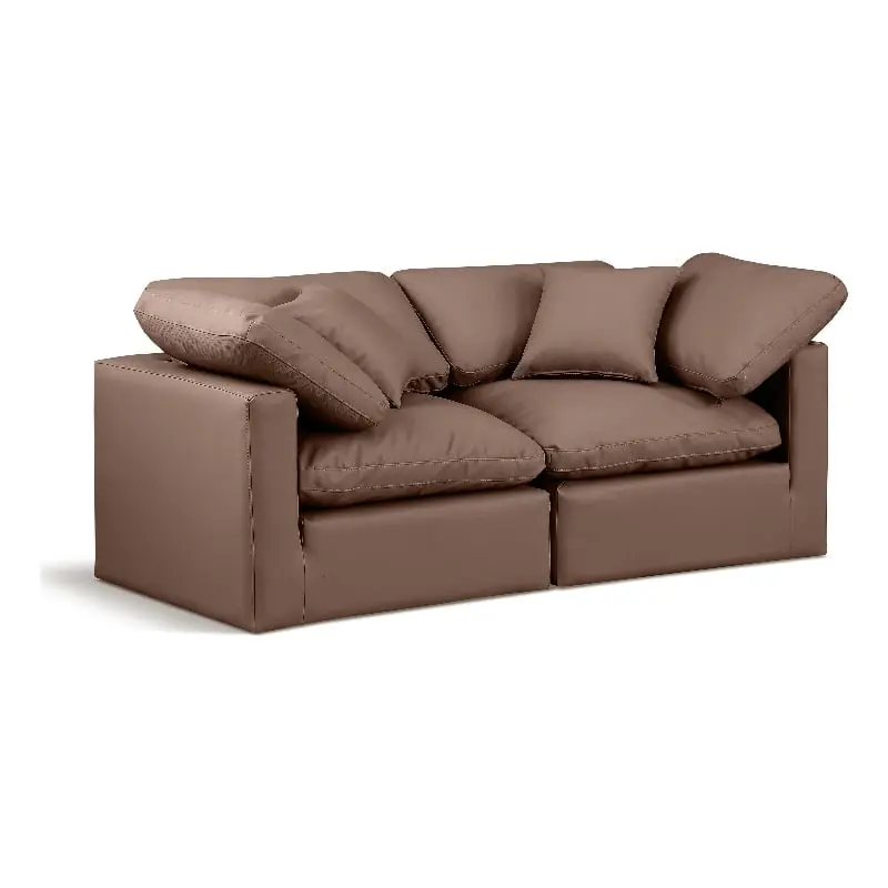 Meridian Furniture Indulge 70 Vegan Leather Modular Sofa Brown Modern Sectional