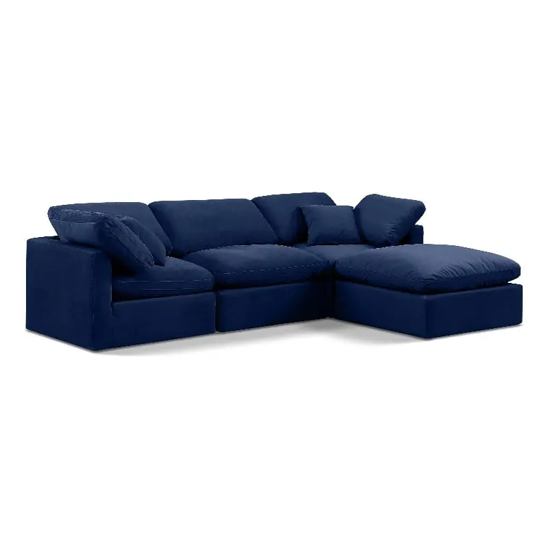 Meridian Furniture Indulge 94 Velvet L-Shaped Modular Sectional Navy