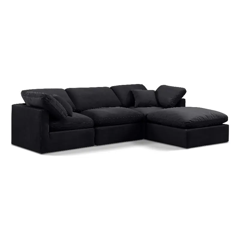 Meridian Furniture Indulge 94 Velvet L-Shaped Modular Sectional Black