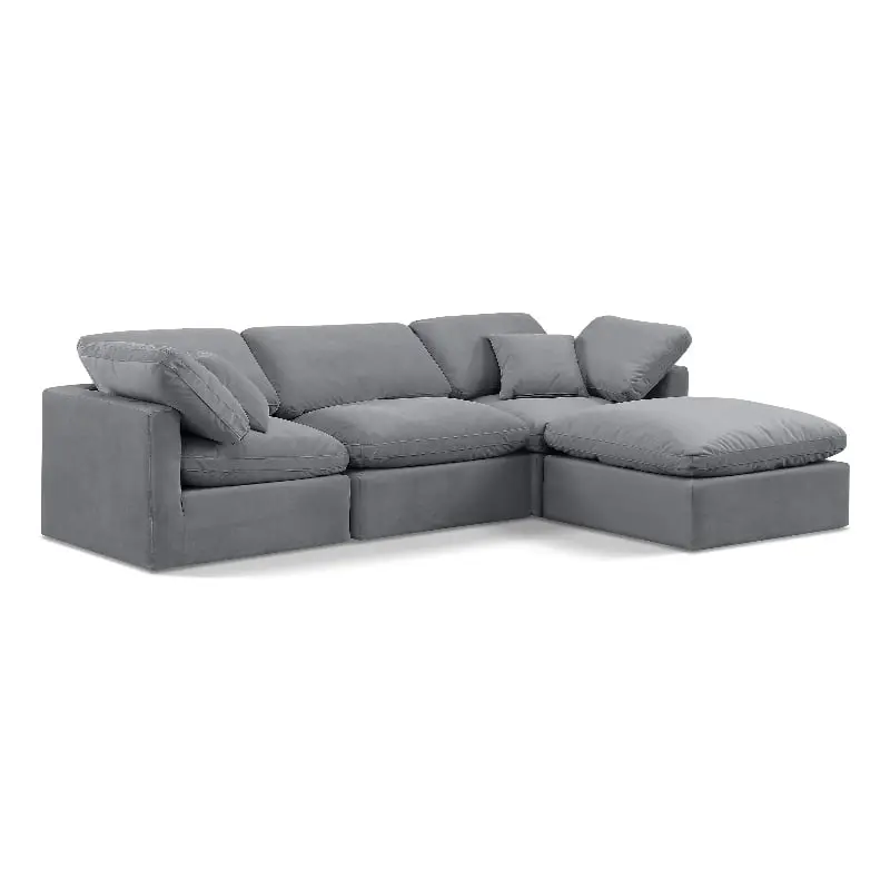 Meridian Furniture Indulge 94 Velvet L-Shaped Modular Sectional Sofa Gray
