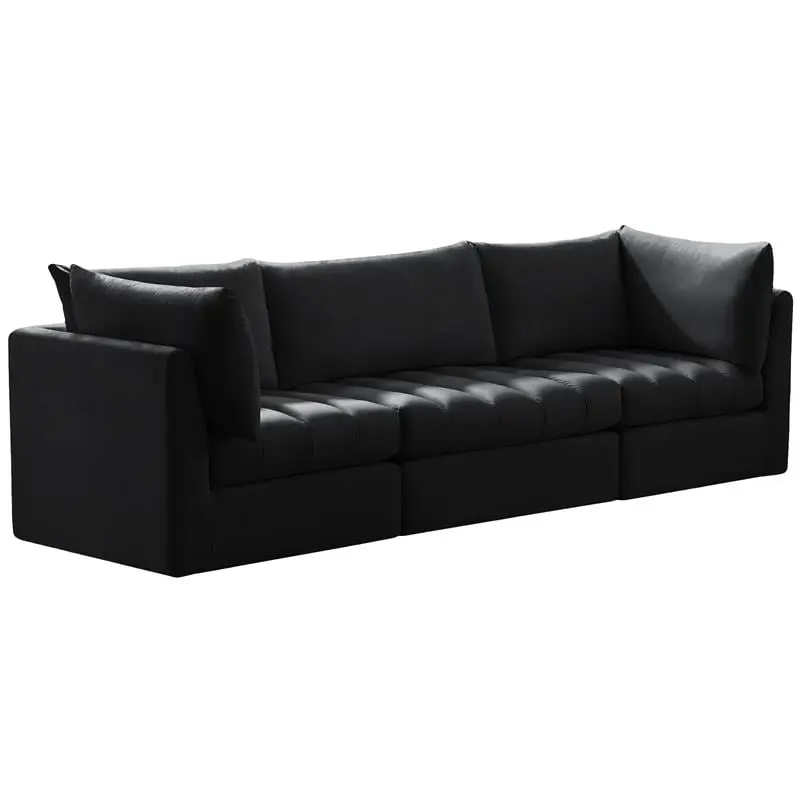 Meridian Furniture Jacob Black Velvet Modular Sofa Modern Living Room Couch