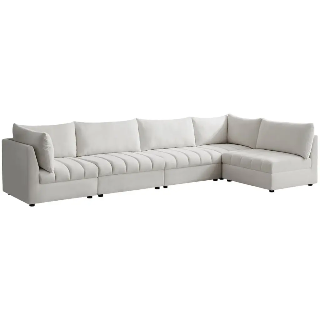 Meridian Furniture Jacob Cream Velvet Modular Sectional Sofa Modern Living Room