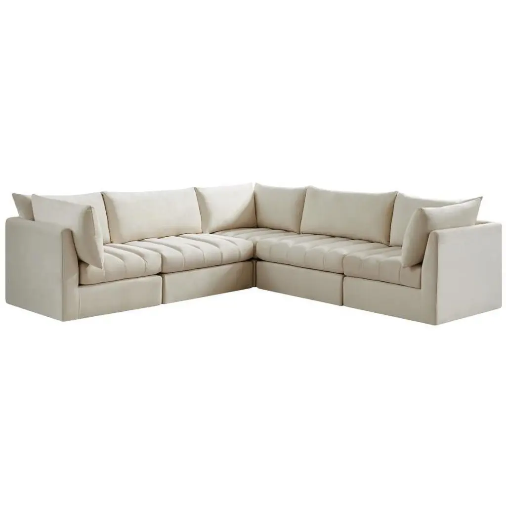 Meridian Furniture Jacob Cream Velvet Modular Sectional Sofa Cozy Living Room