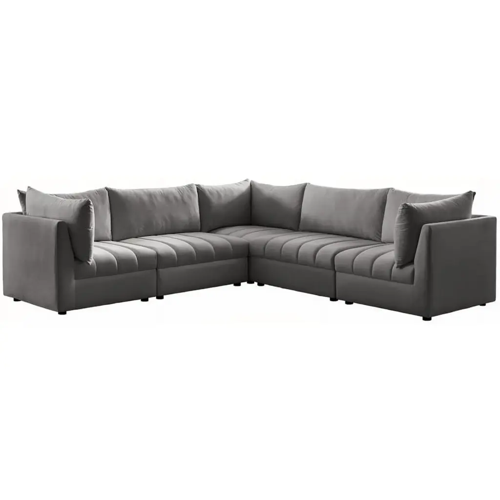Meridian Furniture Jacob Grey Velvet Modular Sectional Sofa Comfortable Seating