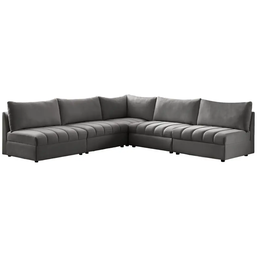 Meridian Furniture Jacob Grey Velvet Modular Sectional Sofa Spacious Living Room
