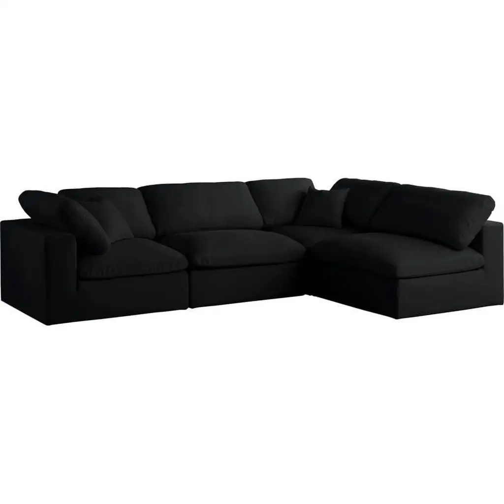 Meridian Furniture Plush Black Velvet Modular Sectional Sofa - Standard Design Living Room