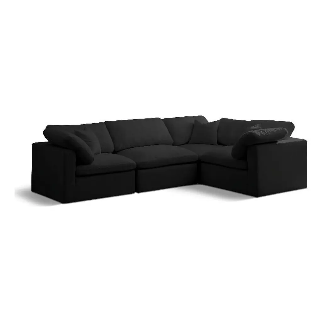 Meridian Furniture Plush Contemporary Black Velvet Modular Sectional Sofa