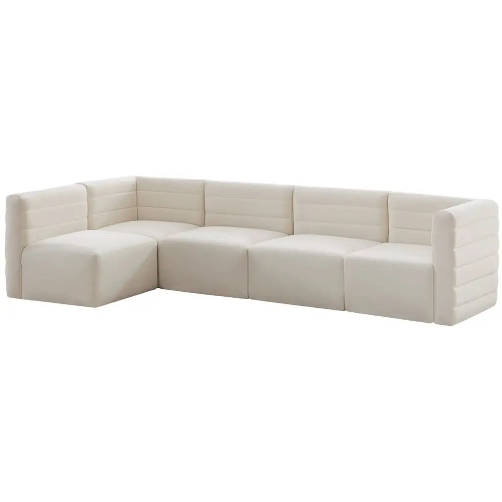 Meridian Furniture Quincy Cream Velvet Modular Sectional - Plush Velvet L-Shaped Sofa