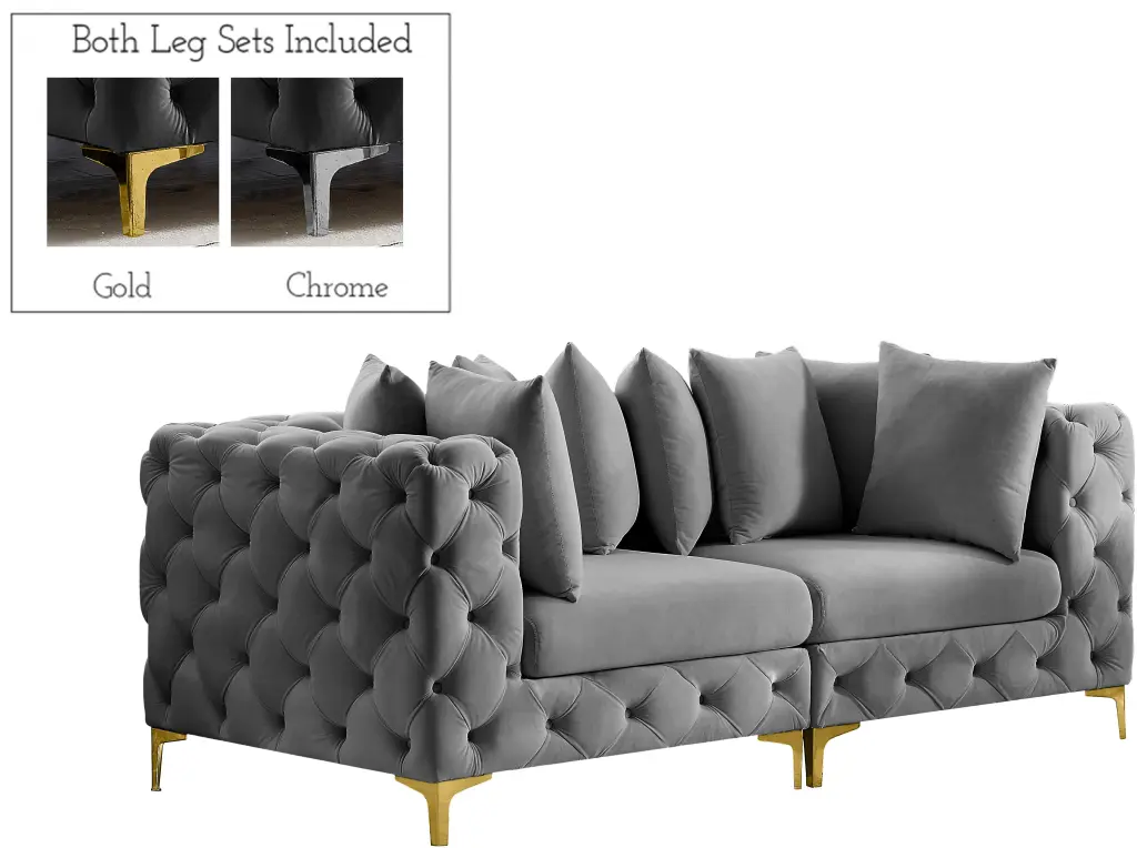 Meridian Furniture Tremblay Grey Velvet Modular Sofa Modern Living Room
