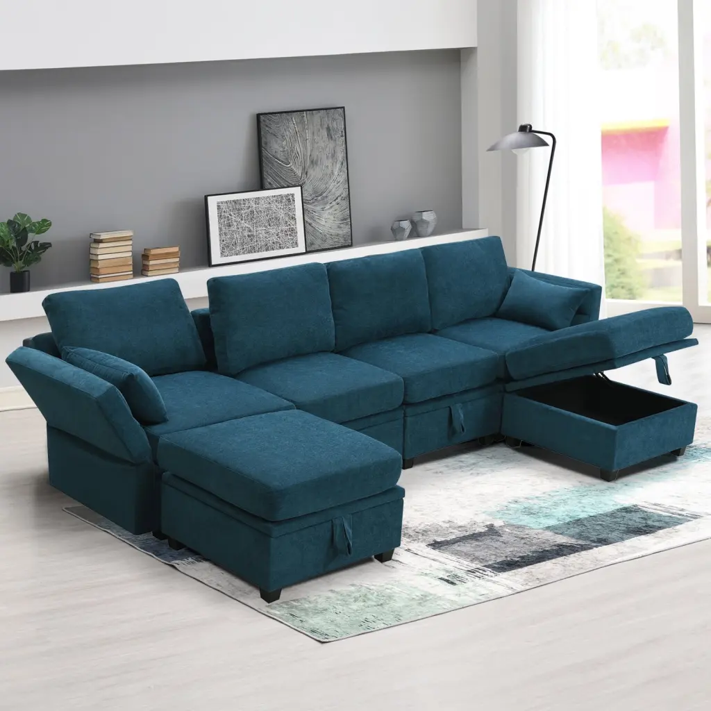 Miekor Chenille Modular Sectional Sofa U-Shaped Couch Adjustable Armrests and Storage Seats