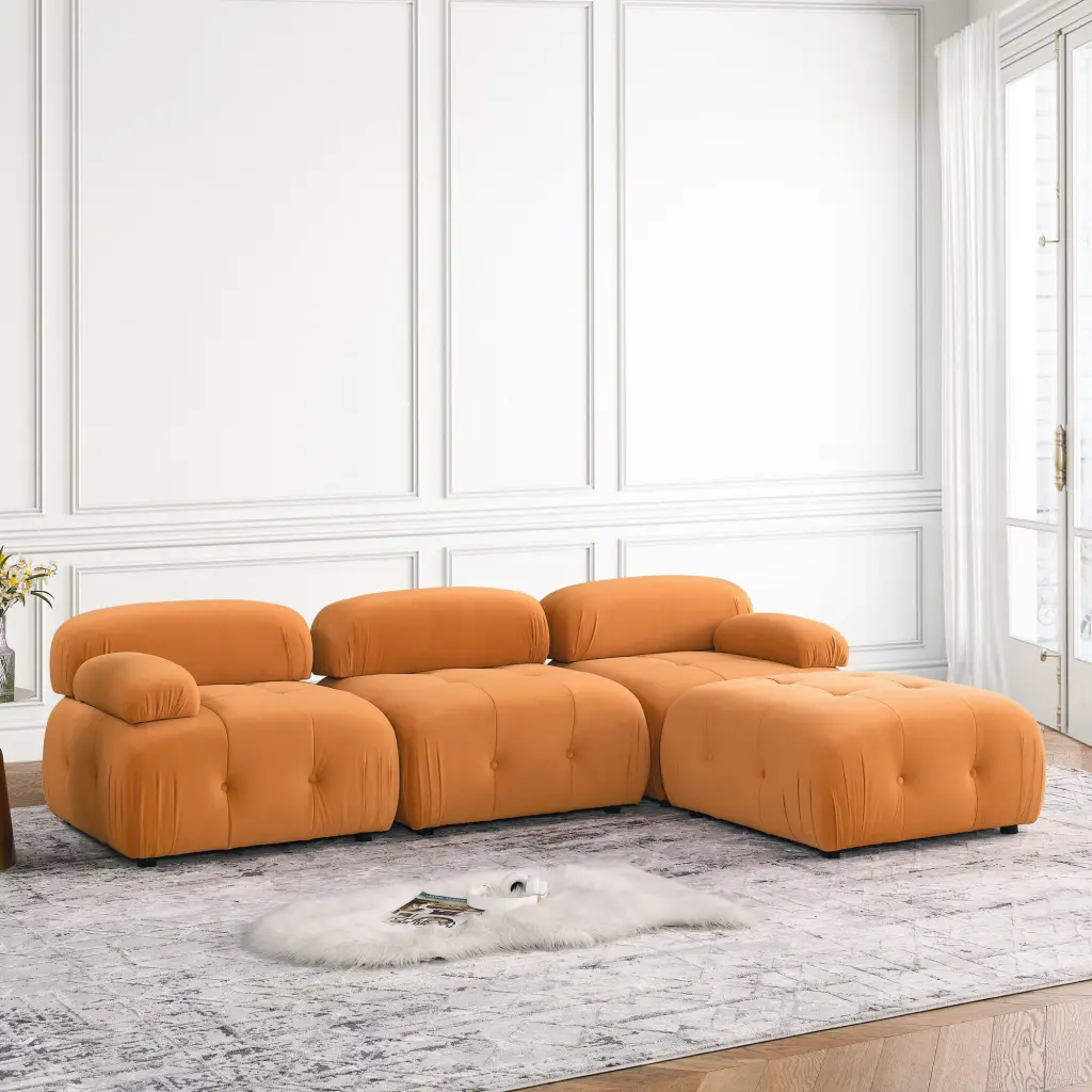 Miekor Furniture Modular Sectional Sofa Button Tufted Designed and DIY Combination L Shaped Couch Reversible Ottoman Orang...