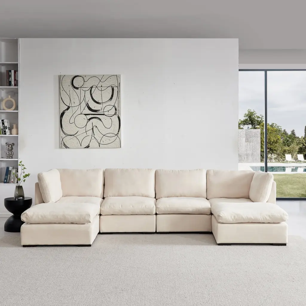 Miekor Furniture Modular Sofa Ottoman Filled Down Soft Linen Fabric Beige