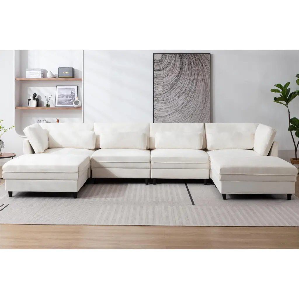 Miekor Furniture Oversized Modular Sectional Fabric Sofa Set Waist Pillows and Reversible Chaise