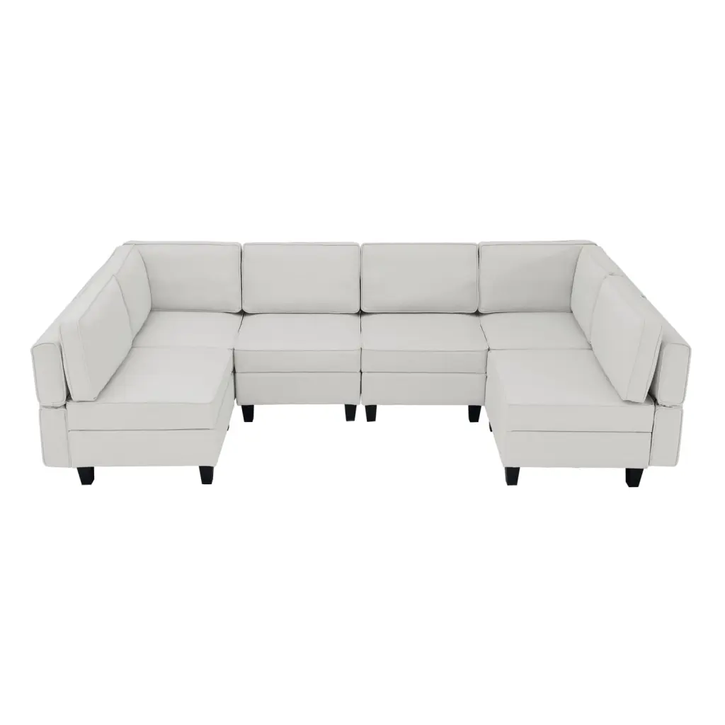 Miekor Linen Modular Sectional Sofa 6 - U Shaped Storage Couch Adjustable Armrests - Living Room