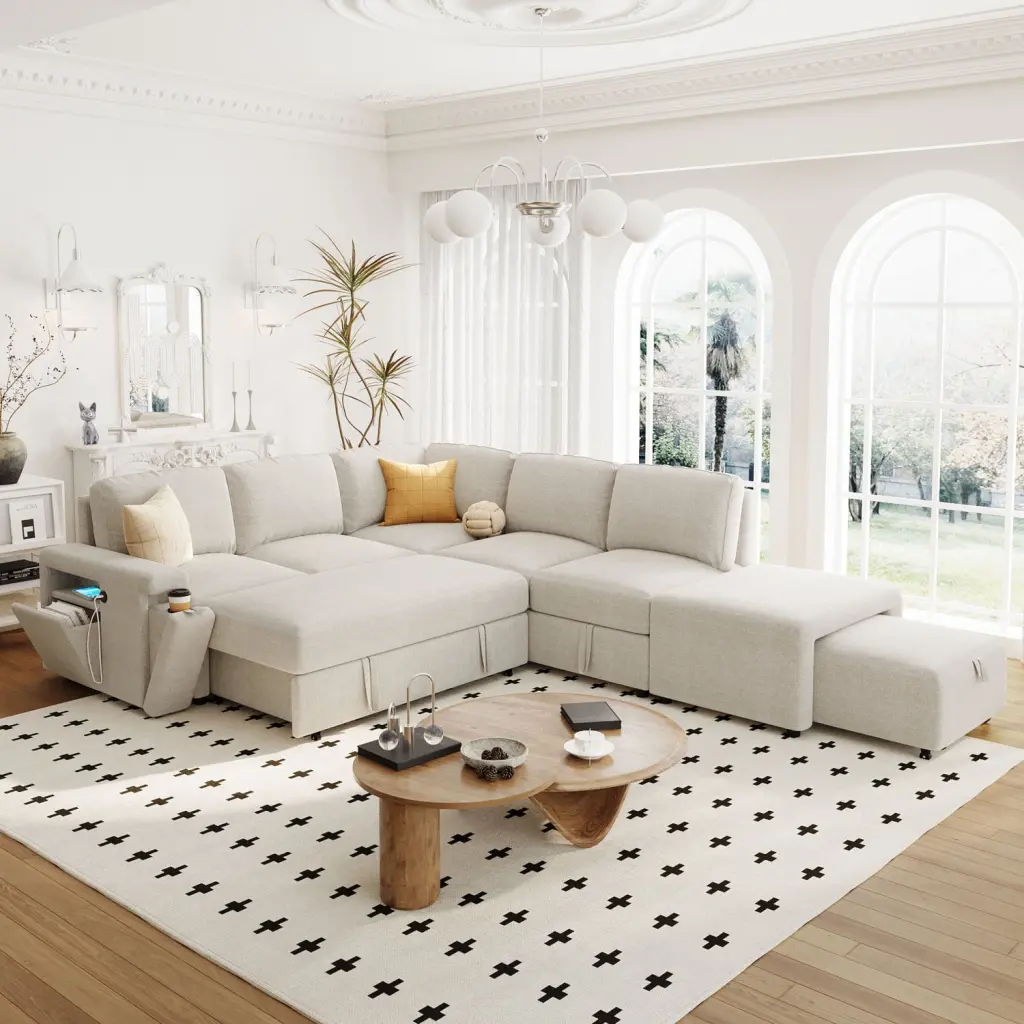 Miekor L-Shaped Modular Sofa Storage Space USB Ports and Cup Holders
