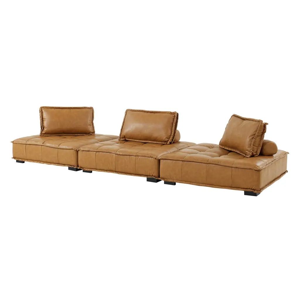 Modular Deep Tufted Sectional Sofa Set Tan Fabric Modern Contemporary French Country Living Room